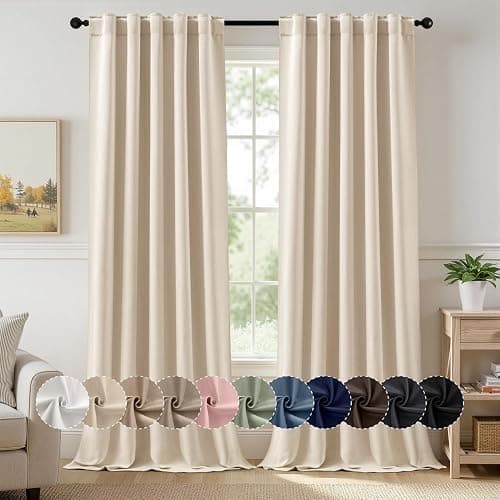 MIULEE Cream Beige Pinch Pleat Blackout Curtains 40x96 Inch Length 2 Panels | Back Tab Rod Pocket Pleated, Thermal Insulated, Floor to Ceiling Curtain for Bedroom, Living Room Darkening Extra Long Drapes - Image 1