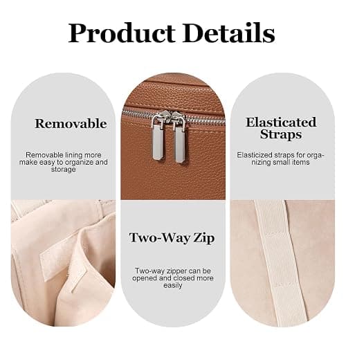 idoltimes Leather Makeup Bag, Portable Makeup Bag, Removable Compartments thumbnail 5