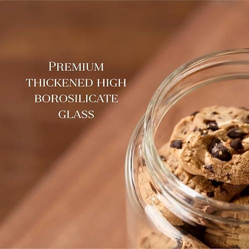 Neutral Kitchen Glass Canister Set of 5 with Acacia Wood Lids Airtight Food Storage Jars for Kitchen Pantry Organization Containers for Spaghetti, Flour, Sugar, Coffee, Tea, Overnight Oats Yogurt More thumbnail 5