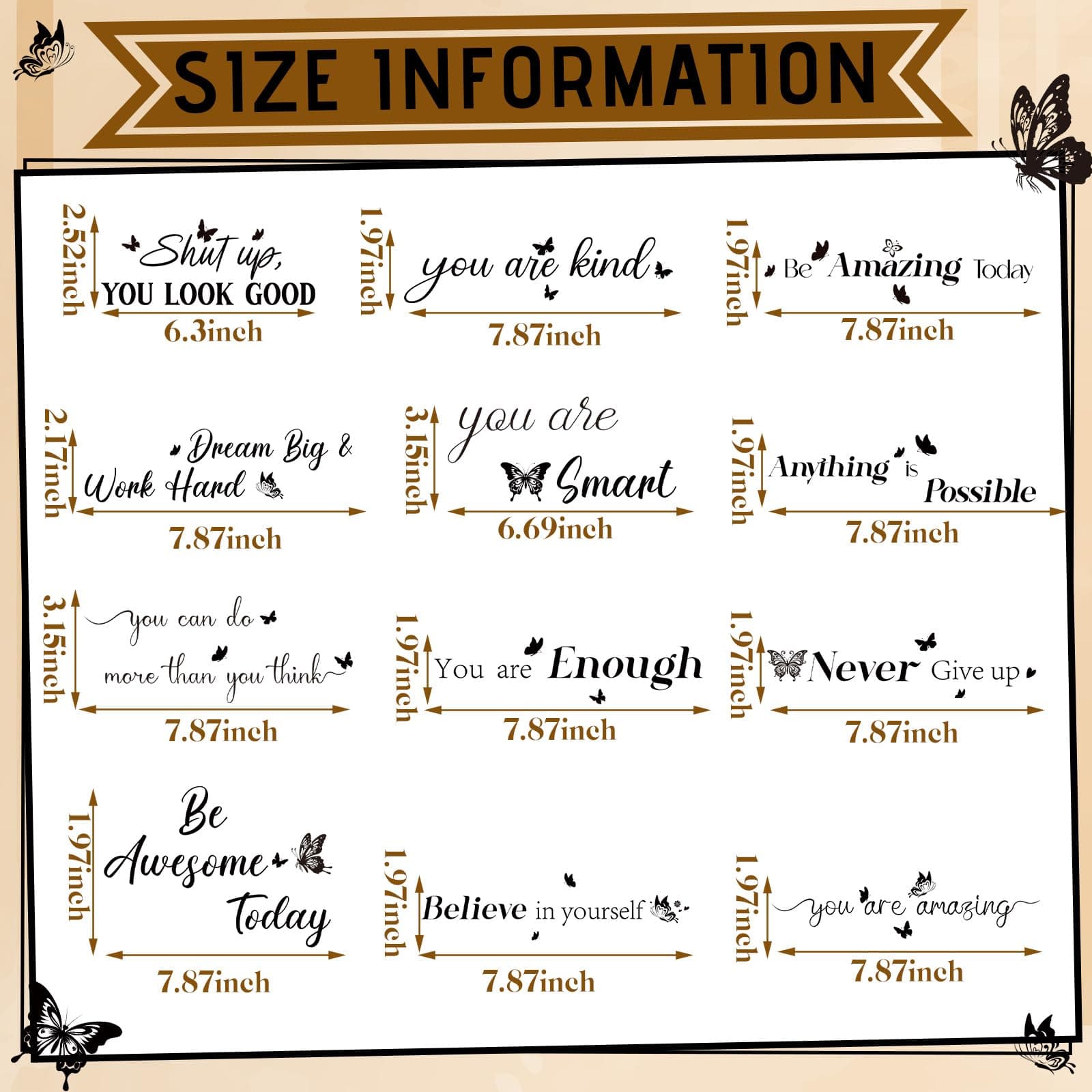 Geyoga 12 Pcs Inspirational Quote Mirror Decals Vinyl Positive Affirmations Mirror Decals Be Amazing Today Be Awesome Today Motivational Stickers for Bedroom Living Room Office Bathroom(Butterfly) thumbnail 5
