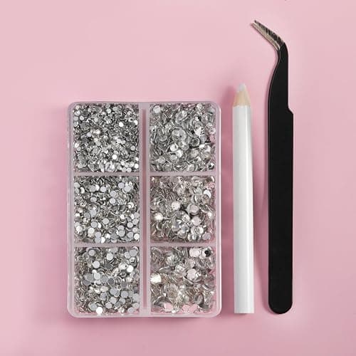 Evernew Crystal Rhinestones Nail Gems Round Crystal Rhinestones for Crafts, Mixed 6 Sizes with Tweezer and Wax Pencil Kit, 4300 PCS, SS6-SS20 - Image 1