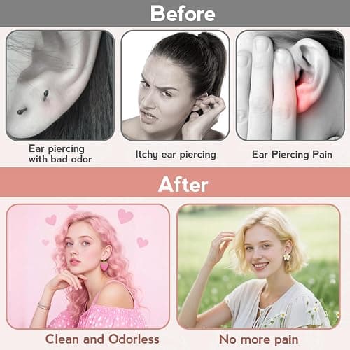 XANGNIER Ear Piercing Cleaner,Ear Piercing Cleaning Kit for Girls Women Men | Earring Hole Piercing Aftercare Cleaning Tool Set with 240pcs Disposable Ear Piercing Cleaner Floss,50pcs Cotton Swabs,Pink thumbnail 3