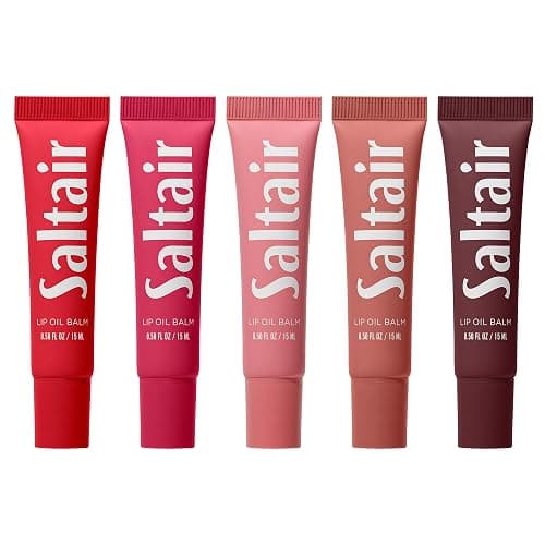 Saltair Hydrating Lip Oil Balm, Clear and Tinted Lip Gloss, Everyday Shades 5-Pack. Moisturizing Vegan Conditioning for Dry Cracked Lips with Glossy High-Shine Finish. Coconut Vanilla Flavor - Image 1