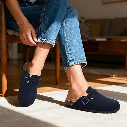 KIDMI Genuine Suede Clogs for Women Cork Footbed Sandals Leather Mules Potato Shoes with Arch Support thumbnail 2