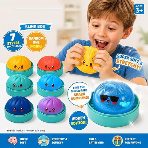 Shark Dumpling Squishy, Random 1 of 7 Colors, Mystery Dumpling Squishy with Box, Cute Squeeze Balls Stress Relief Sensory for Holiday & Birthday Gifts thumbnail 4
