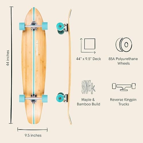 Retrospec Zed Pintail & Cruiser Longboard Adult Skateboard - 44in Bamboo & Canadian Maple Deck with ABEC-7 Bearings, 70mm PU Wheels for Commuting & Carving thumbnail 2
