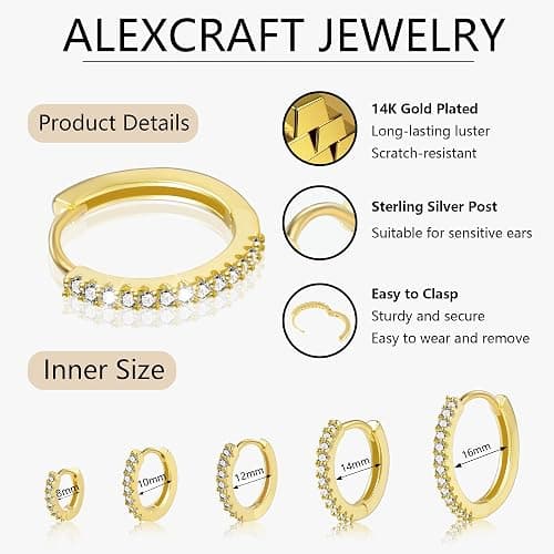 Small Earrings Sets 14K Gold 925 Sterling Silver Hoop Earrings for Women Huggie Cartilage Earring Set Cute Mini Thin Tragus Hoops Multiple Piercings Aretes Earrings Sets for Women Trendy ( 6-8-10-12-14-16 )mm thumbnail 6