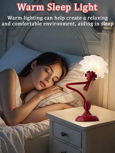 AQDZCNF Flower Table Lamp,LED Reading Light Bedside Vintage Flower Night Light,3 Colors Modes Kawaii Bedside Lamps Decor,Living Room Bedroom Room Lighting Table Lamps Home Decoration (Red) thumbnail 3
