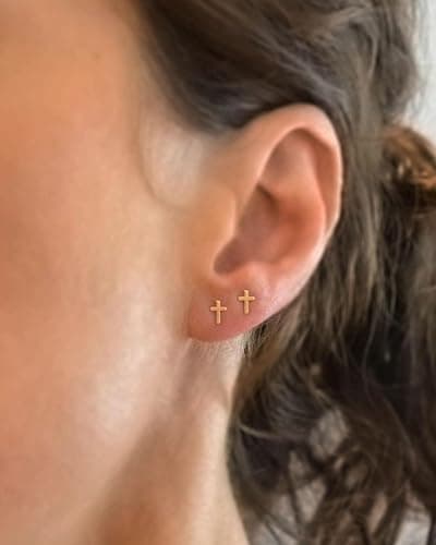 MUMREUES Gold Earrings for Women 14K Gold Plated Cross Stud Earring Dainty Minimalist Simple Small Earrings Jewelry Gift for Her thumbnail 5