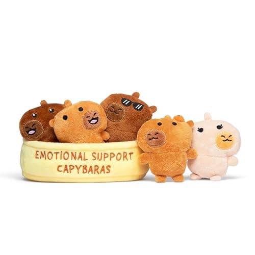 Emotional Support Capybaras by Relatable, Cuddly Stuffed Animals and Plushies Set, Includes 5 Capybara Plush Toys with Carrying Basket, Cute Stuff and Great Gift for Loved Ones of All Ages - Image 1