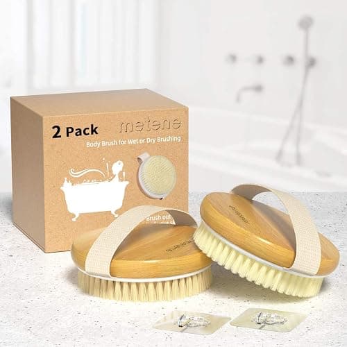 Metene 2 Pack Bamboo Dry Body Brushes, Shower Brush Wet and Dry Brushing, Dry Brush for Cellulite and Lymphatic, Body Scrubber with Soft and Stiff Bristles, Suitable for All Kinds of Skin thumbnail 7