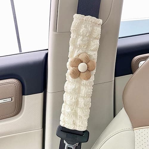 GOMKLNMO Car Seat Belt Cover Pad, 2 Pack Flower Car Accessorie Seatbelt Covers Cushion Neck Shoulder Strap Protector Universal Seat Belt Cover for Adults and Kids (Texture Flower) thumbnail 2