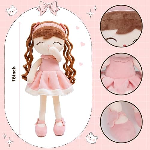 Jumbrace Soft Baby Doll Toys (16'') Baby Rag Doll for Girls Birthday Gift Christmas Plush Toys Gift for Toddler Kids (Pink) thumbnail 4
