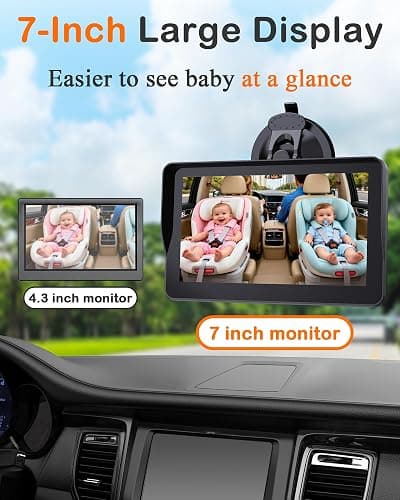 Wkzay 7-Inch Car Baby Monitor with Camera: HD 1080P & Clear Night Vision for Solo-Driving Parents Without Turning Around - 3 Mins Easy Setup for SUV Sedan MPV Minivan thumbnail 2