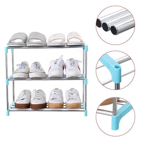 Jucaifu Stackable Small Shoe Rack, Entryway, Hallway and Closet Space Saving Storage and Organization (3-Tier, Blue) thumbnail 5
