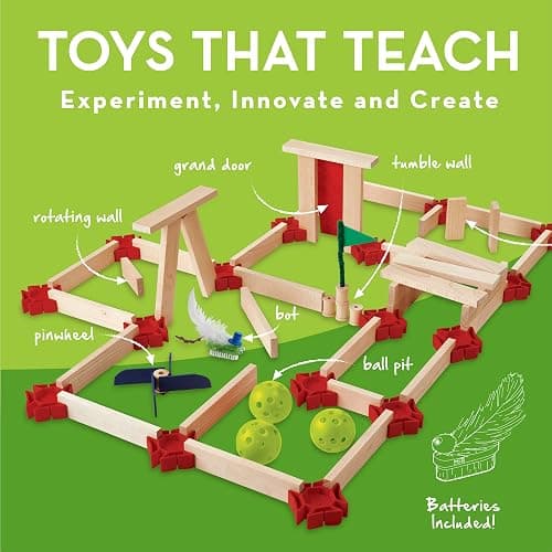 Mindware KEVA Maker Bot Maze, Stem Building Kit Gift for Kids, Includes Wooden Blocks, Motorized Bot, Balls, and More thumbnail 3