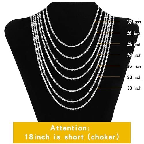Fiusem 3mm Rope Chain Necklace for Men, Silver Tone Mens Chain Necklace, Stainless Steel Necklace Chain for Men Women, Jewelry Gift thumbnail 6