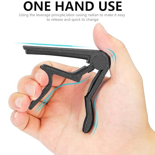Quick Change Capo for 6-String Acoustic & Electric Guitars, Classical Guitar & Ukulele - Black thumbnail 4