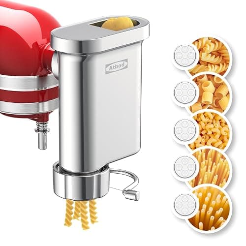 Metal Gourmet Pasta Press Attachment for Kitchenaid Stand Mixer, Pasta Maker Attachment with 5 Interchangeable Plates, Spaghetti Bucatini Fusilli Large/Small Macaroni - Image 1