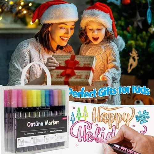 Double Line Super Squiggles Glitter & Metallic Markers, 36 Colors - Self Outline Pens for Doodle Art, Greeting Cards & Crafts thumbnail 7