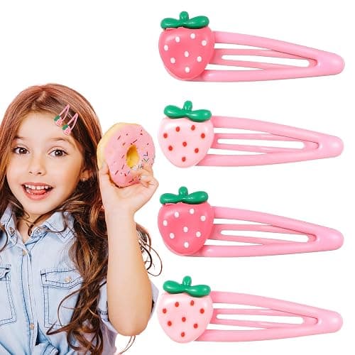 Ymapinc 4Pcs Strawberry Hair Clips for Women Girls – Pink Cute Hair Accessories, Kawaii Plastic Snap Barrettes for Teens, Kids, Party Gifts thumbnail 3