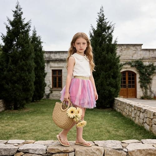 DXTON Girls Rainbow Flower Tulle Skirt Toddler Tutu Girls Clothes thumbnail 4