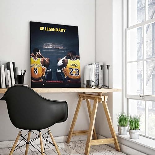 Kobe Bryant and LeBron James Canvas Wall Art Print Poster, Be Legendary Inspirational Sports Picture Artwork, Motivational Mamba Mentality Wall Decor for Home Office Gym Living Room, Framed 11x14inch thumbnail 3