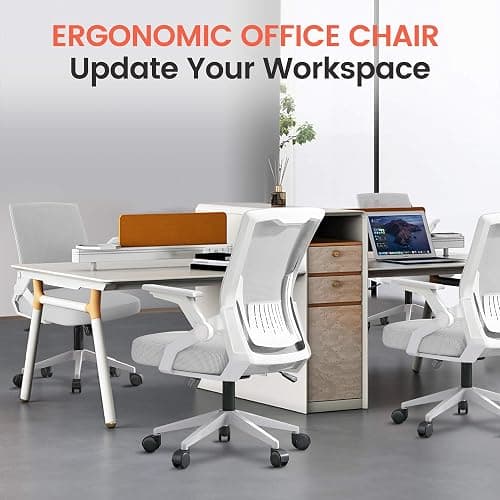 GTRACING Ergonomic Office Chair with Flip-up Armrests Executive Computer Chair for Home Office, Breathable Mesh & Comfy Lumbar Support, Wide Seat Gray thumbnail 7