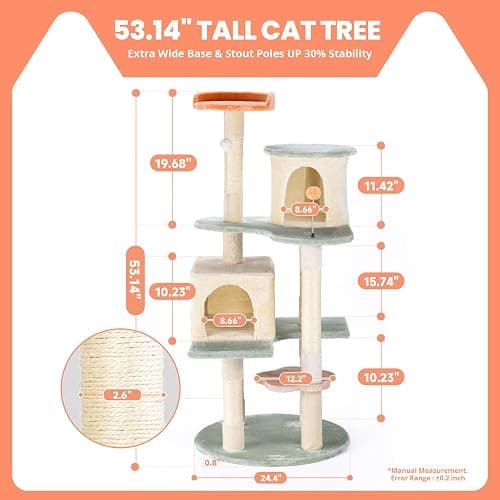 HYABi 53 Inch Flower Cat Tree - Multi-Level Cat Condo with Scratch Posts & Toys, Fresh Design Eco-Friendly Material, for Multi-Cat Households & Indoor Cat Playground thumbnail 2