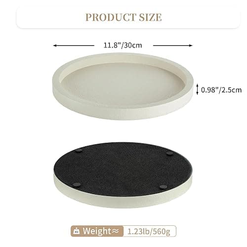 Hanobe Decorative Tray for Coffee Table: Round Ottoman Tray for Living Room 12" Modern Dining Table Organizer Decor Dresser Display Entryway Countertop Cream White thumbnail 3
