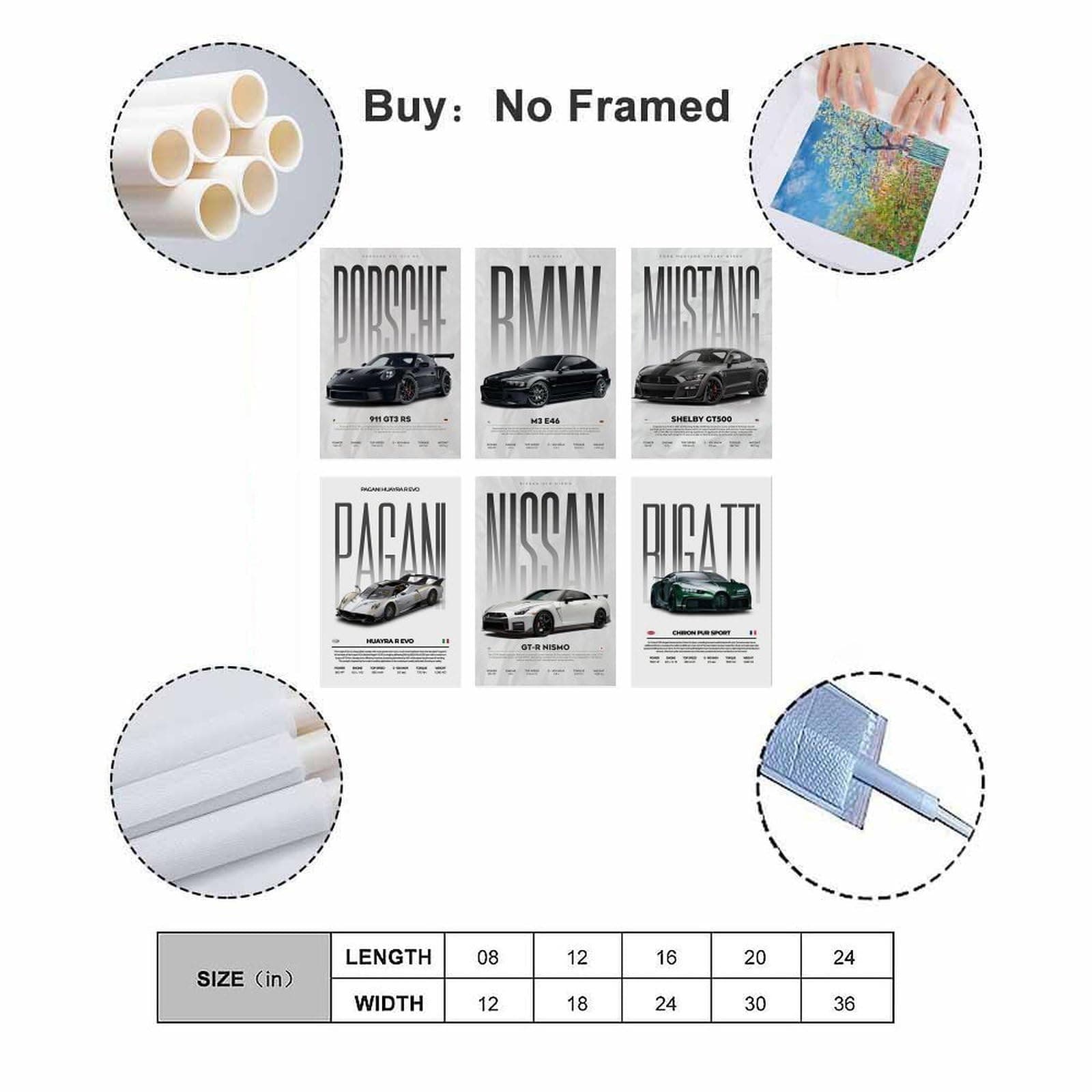 Car Wall Alt Posters Set of 6 Canvas Posters Room Aesthetic Festival Family Bedroom Decor Wall Art Home 08x12inch(20x30cm) thumbnail 2