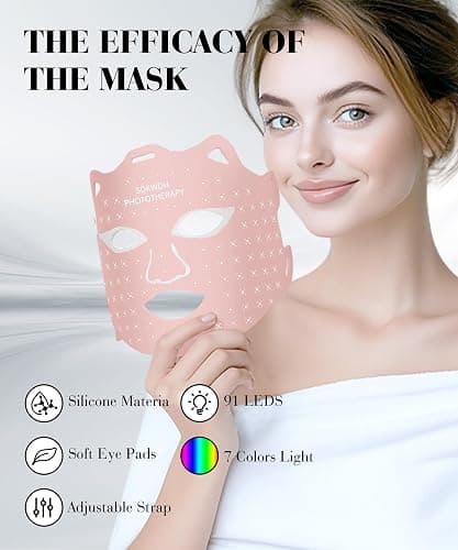 SDKWDH Red Light Mask for Face, 7-1 Colors Facial Care Mask, 850nm Infrared & Red Light Masks, Ergonomic Design for Home & Travel, Pink thumbnail 2