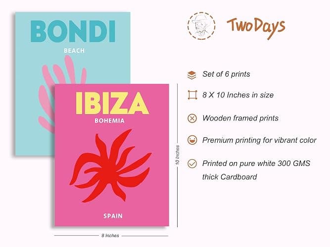 TwoDays Preppy Room Décor Aesthetic, Preppy Wall Decor, Preppy Travel Prints, Preppy Stuff, Preppy Things, Preppy Posters for Teen Girl Room (8" x 10"，Set of 6, UNFRAMED) thumbnail 3