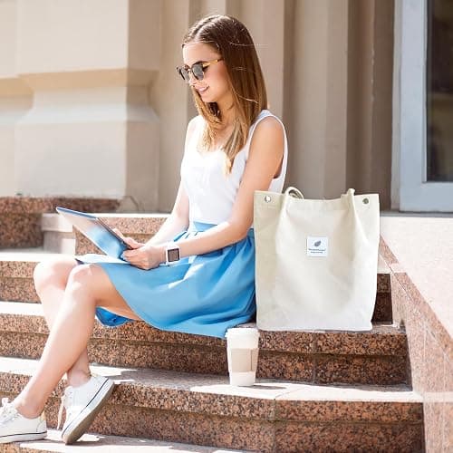 YanZhou Canvas Tote Bag for Women, Large Capacity Corduroy Quilted Tote Bag with Inner Pockets, Durable Stylish ，Reusablee thumbnail 6