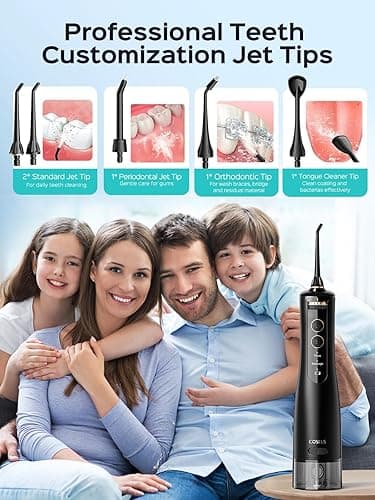 COSLUS Cordless Water Flosser & Dental Pick for Teeth, Braces, Gums Care - Advanced 10 Pressure Settings for Multiple Users, Rechargeable, Portable for Travel, BPA-Free, Black, E40(WFP14) - Black thumbnail 8