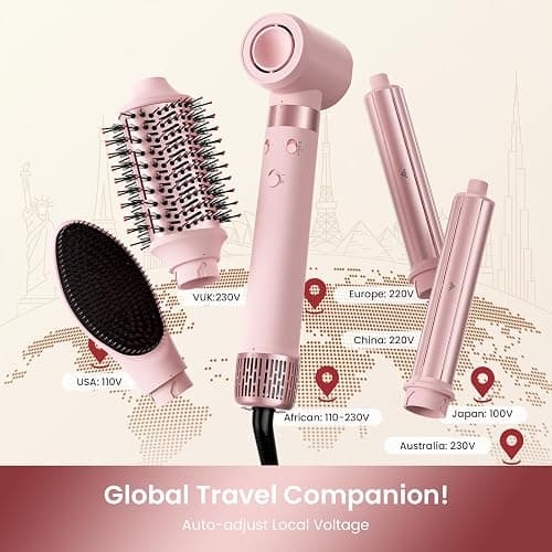 MESCOMB 5 in 1 Dual Voltage Hair Styler Ionen Föhn & Airstyler Set mit Aufsätzen, Schnelltrocknend,Lockenstab,Glätten, Volumen, Ohne Hitzeschäden | 100–240V für weltweite Reisen mit Reisetasche thumbnail 8