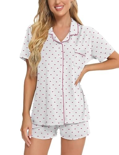 SWOMOG Womens Button Down Pajamas Set Short Sleeve Sleepwear Bride Soft Pj Lounge Sets XS-3XL thumbnail 3