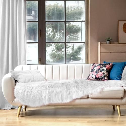 Ciicool Ultra Soft Faux Sheepskin Fur Rug Fluffy Rug for Bedroom Fuzzy Carpet for Living Room Kid's Room Nursery Decor, White 2 x 6 Feet thumbnail 2