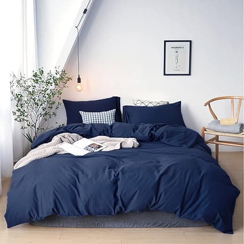 Cottonight Navy Blue Comforter Set Twin Men Boys Navy Bedding Set Dark Blue Comforter Set Breathable Soft Quilts Blanket Dark Color Modern Solid Color Pure Blue Bedding Sets for Twin Bed - Image 1