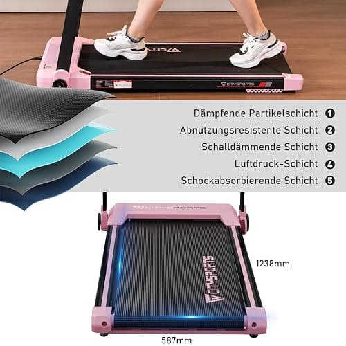 CITYSPORTS Elektrisches Laufband,Klappbares Laufband für Zuhause bis 12 km/h,mit LED-Anzeige,APP und 360° Tablet Holder,kompakte Walking Pad für Zuhause und Büro - Pink thumbnail 3