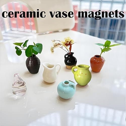 Cute Mini Ceramic Vase Magnets for Fridge, Funny Small Plant Magnets, Tiny 3D Plant Vase for Refrigerator Decoration Kitchen Locker Kitchen Office (8 Pack) thumbnail 6