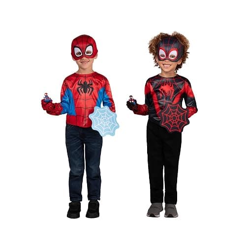 Marvel Spidey and Spin Official Toddler Dress-Up Set - Long-Sleeved Costume Tops with Fabric Half Masks, Gloves, Fabric Web Shields, and Mini Vehicles (3-4T) thumbnail 2