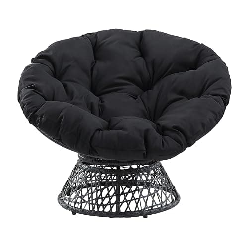 OSP Home Furnishings Wicker Papasan Chair with 360-Degree Swivel, Grey Frame with Black Cushion thumbnail 4