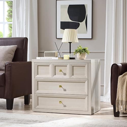 3 Drawers Nightstand with Charging Station, 30.7" King Size Bedside Table with 3 Drawers, Accent End Table W/Large Storage, Modern Wood Side Table for Bedroom,Office, Beige (1 Piece, Beige) thumbnail 7