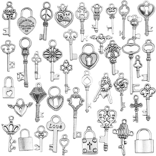 Aokbean Mixed 40Pcs Mini Fake Skeleton Keys and Heart Locks Charms for Jewelry Making Earring Necklace Pendants Keychain Accessories - Image 1