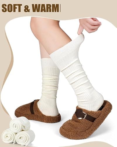 Shihanee 3 Pairs Winter Women Knee High Socks Long Ribbed Knit Slouchy Boot Socks Warm Gifts for Women Girls thumbnail 5