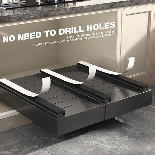 Seinloes 2 Pack Pull Out Cabinet Organizer 22" Deep,Full Extension 3 Slide Rails Slide Out Drawers With Raising Pad for Framed Cabinets,Expandable Width (12.3"-20.5"),No Drill Roll Out Shelf,Black thumbnail 8