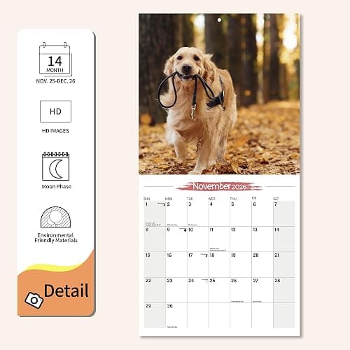 2026 Wall Calendar Golden Retriever Planner Calendar, Hangable Monthly Wall Calendar with Large Blocks for Organizing & Planning, Academic Schedule, Home, Office & family, Thick & Sturdy Paper (12"x24" Open) thumbnail 5