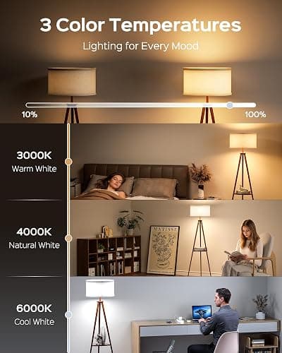 JACKYLED Tripod Floor Lamp with Shelves Mid Century Modern for Living Room | 3 Color Temperatures & RGB, Remote Control & Foot Switch, E26 Base, Bedroom, Reading Corner, Office, Party, LED Bulb Include thumbnail 2