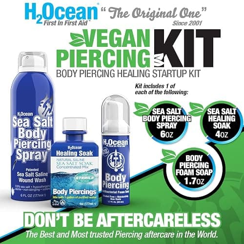 H2Ocean Complete Sea Salt Saline Vegan Body Piercing Healing and Cleansing Kit for Ear, Nose, Bellybutton, and All Body Piercings | Keloid & Bump Treatment, Healing and Cleansing for Ear, Nose, Bellybutton, and All Body Piercings thumbnail 2